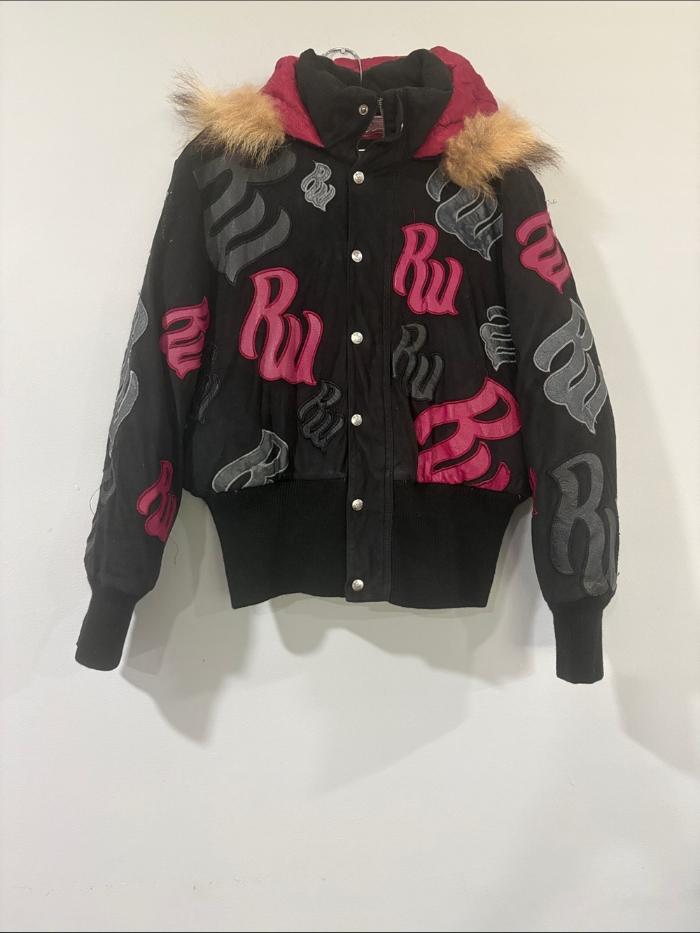ROCAWEAR Y2K JACKET WITH PINK LINING FUR HOOD & GOLD LOGO SIZE/M